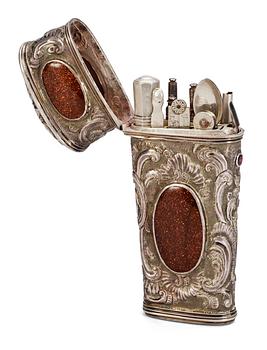 A 18th cent silver necessaire, foreign marks.