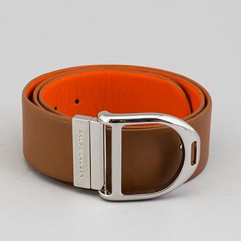 A brandycolured leatherbelt by Ralph Lauren.