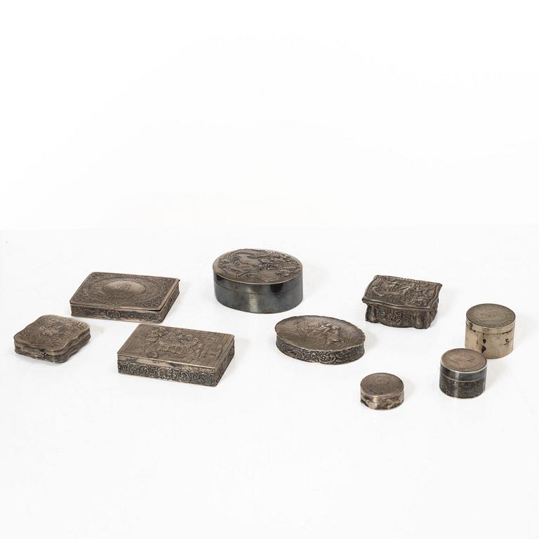 Boxes, 9 pcs, silver, 19th-20th century.