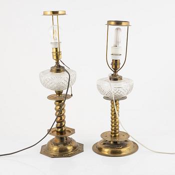 Two brass table lamps, Baroque style, 20th Century.