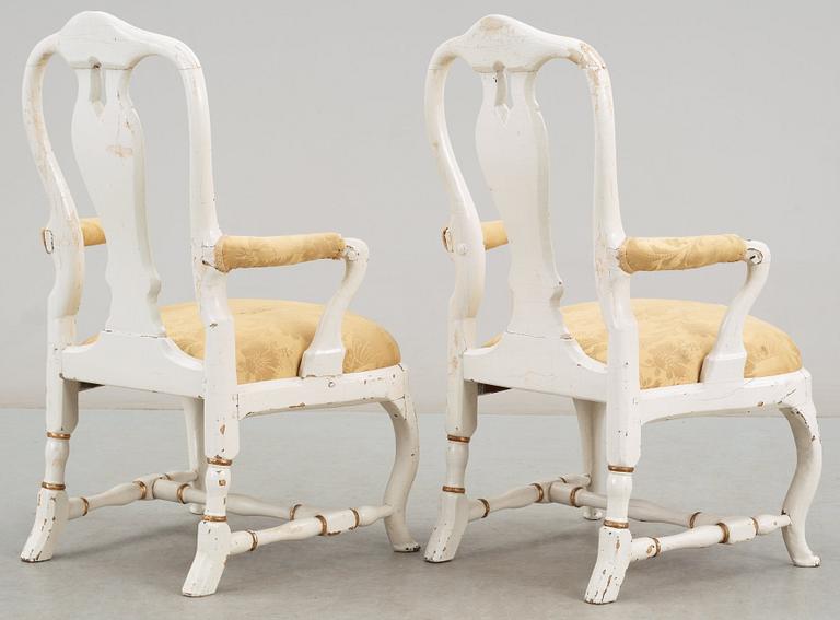 A pair of Swedish Rococo 18th century armchairs.