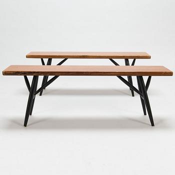 Ilmari Tapiovaara, 1960's 'Pirkka' dining table and benches for Laukaan Puu.