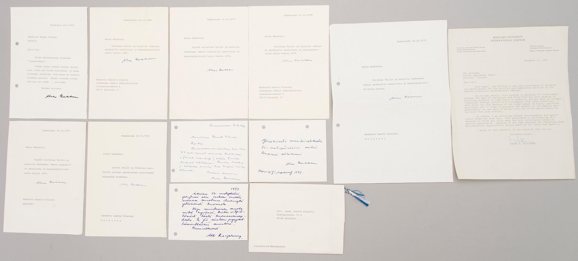 NIMIKIRJOITUKSIA, mm. Urho Kekkonen, Mauno Koivisto, Henry Kissinger.