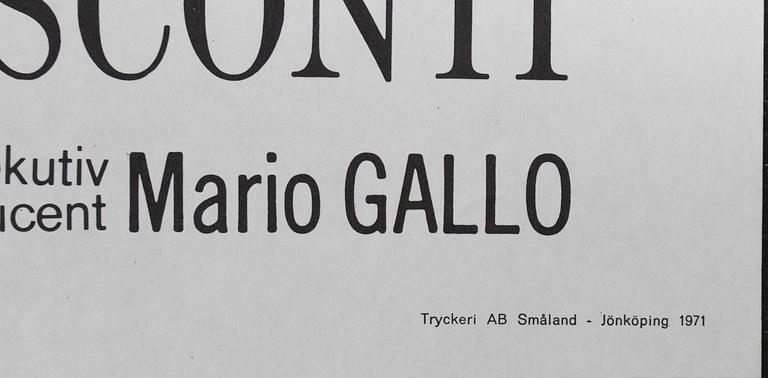 a vintage movie poster, 'Döden i Venedig (Morte a Venezia)', 1971.