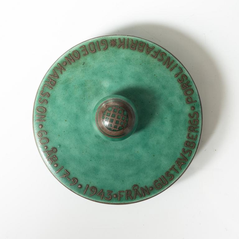 Wilhelm Kåge, an 'Argenta' lidded vase and a plate, Gustavsberg.