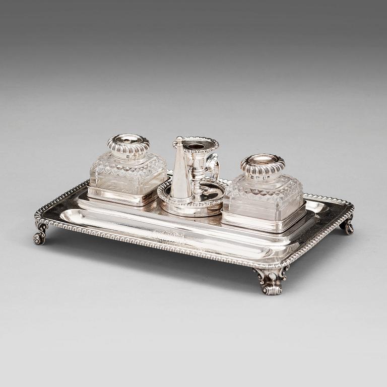 An English 18th century silver ink-stand, mark of Garrard's, London 1827.