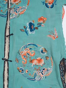 An embroidered silk and fur winter coat, late Qing dynasty (1644-1912).