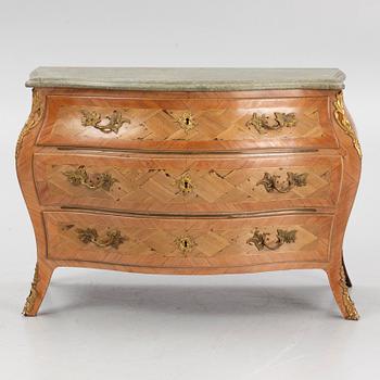 A Swedish rosewood parquetry and gilt brass-mounted rococo commode, Stockholm, later part 18th century.