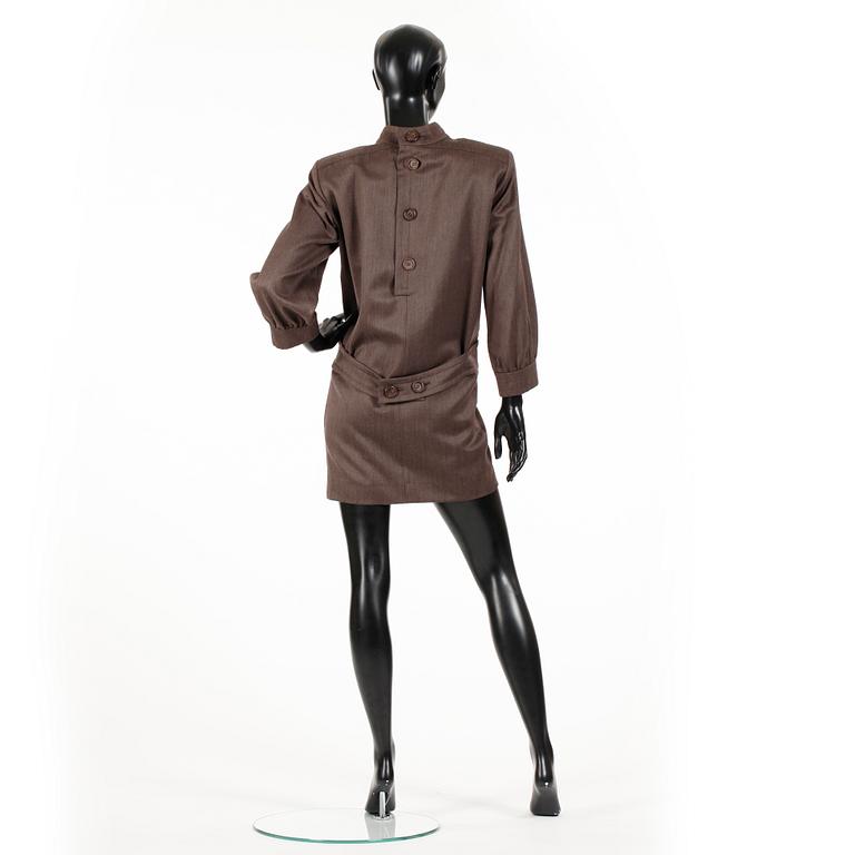 YVES SAINT LAURENT, a brown wool dress.