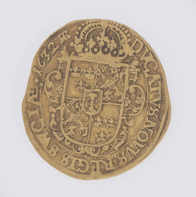 GULDMYNT, dukat, Gustaf II Adolf. Mainz 1632. Vikt 3,44 gram.