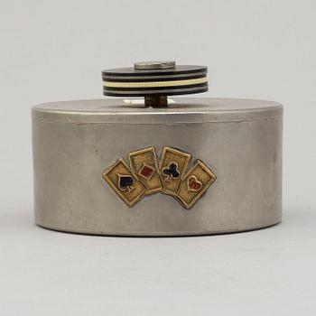 A Kurt Ek & Co pewter box for game chips, Stockholm, 1939.