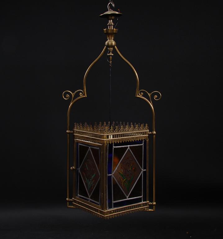 TAKLYKTA, mässing, glas, tidigt 1900-tal. H 87.