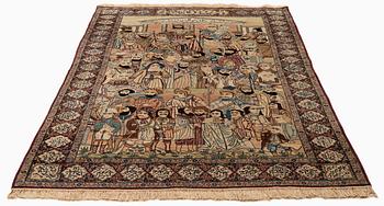 A Persian Kerman Laver 'Mashahir' ( 'The rulers of the world') rug, ca 240 x 147 cm.