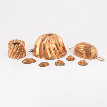 Copper moulds, 19th century (8 pieces).