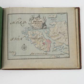 Album från 1746 med 22 akvareller över fästningar, gåva av Gabriel Cronstedt till tronföljaren Adolf Fredrik.