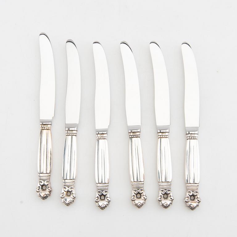Johan Rohde, fruit knives 12 pcs "Konge/Achorn" sterling silver for Georg Jensen after 1945.
