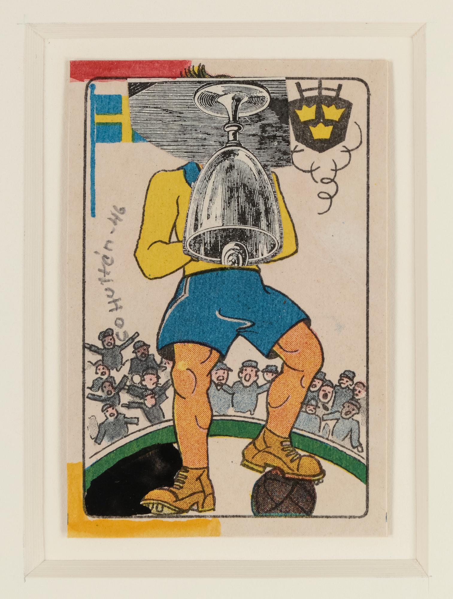 CARL OTTO HULTÉN, collage på spelkort. Signerad och daterad 1946.