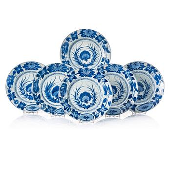 1137. A set of six blue and white dishes, Qing dynasty, Kangxi (1662-1722).