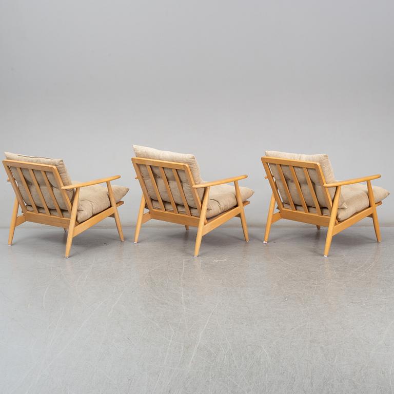 Three 'Esbjerg' birch easy chairs, Ikea.