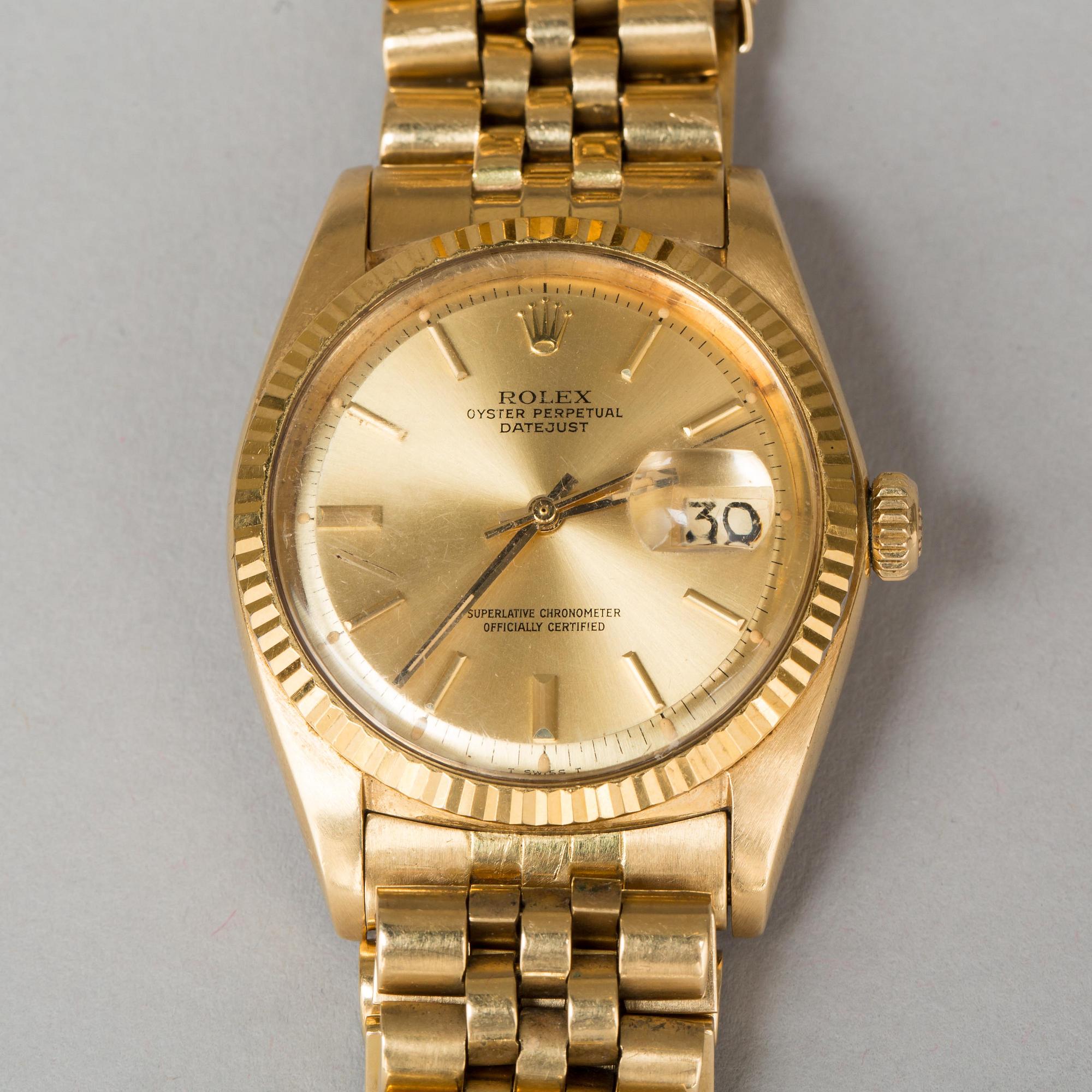 ARMBANDSUR, Rolex, Oyster Perpetual Datejust, 18K guld. 1970-tal.