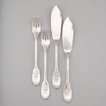 FISKBESTICK, 16 delar, silver, WA Bolin, Stockholm 1970-tal. Vikt ca 943 gram.