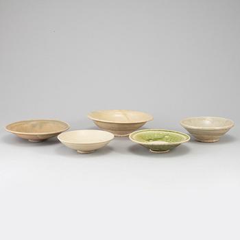 A group of five ceramic dishes, Southeast asia, mostly 19th century.