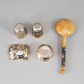 Five Russian silver items, 19th-20th century.