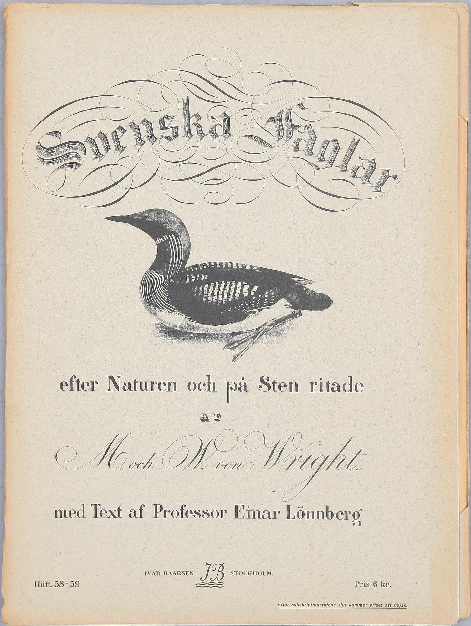 BRÖDERNA VON WRIGHT, ca 30 häften, litografiska tryck, "Svenska fåglar", ca 1920.