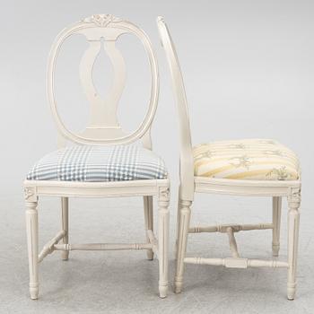 Stolar, 8 st samt en taburett, gustaviansk stil, "Svenska modellen", delvis Åmells, 1900-talets slut.