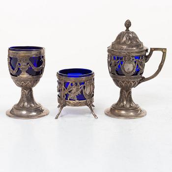 Table accessories, 3 pieces, silver, Louis XVI style, early 20th century.