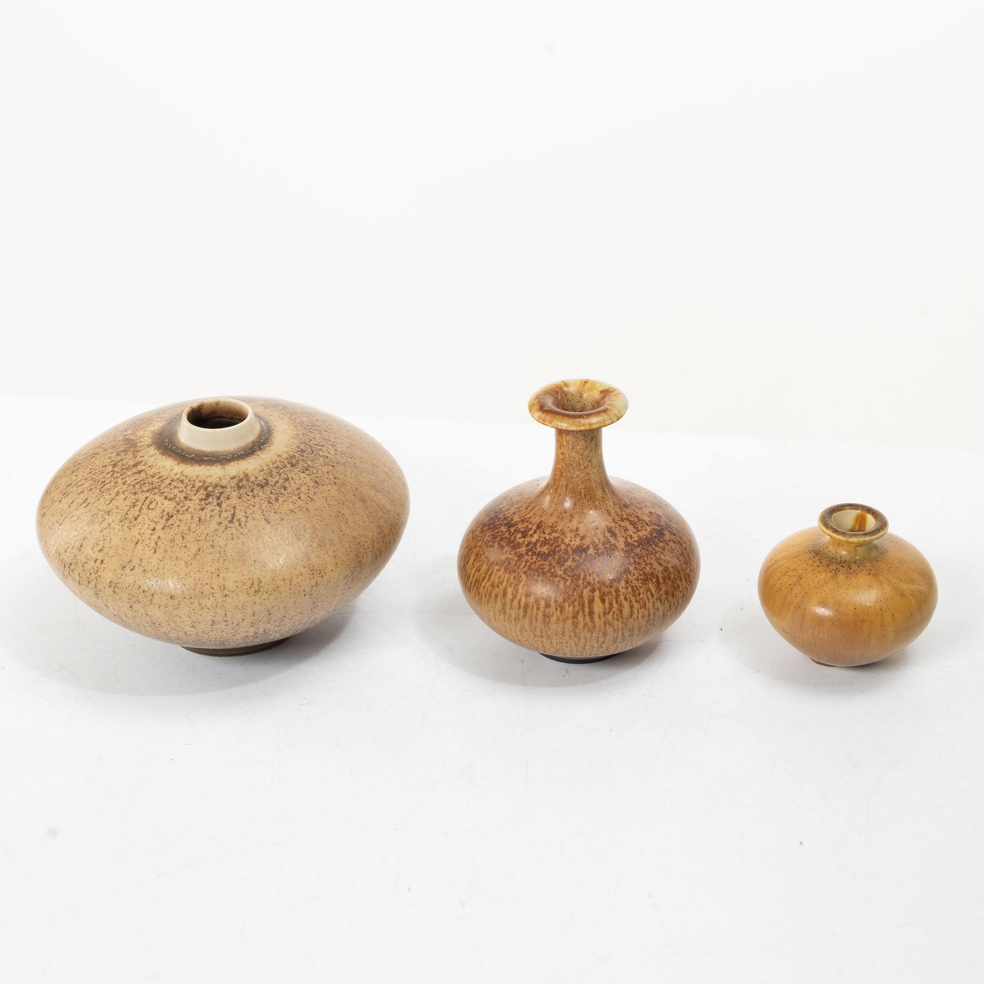 Berndt Friberg, a set of three stoneware vases, Gustavsberg Studio, 1944–66.