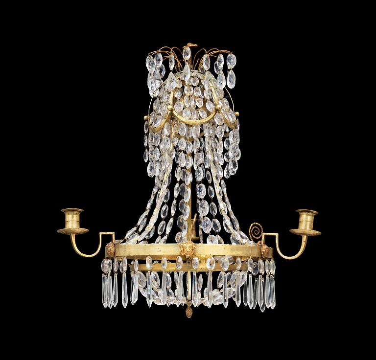 A late Gustavian circa 1800 three-light chandelier.