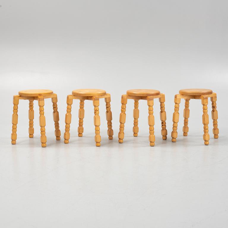 Four birch stools, end of the 20th century.