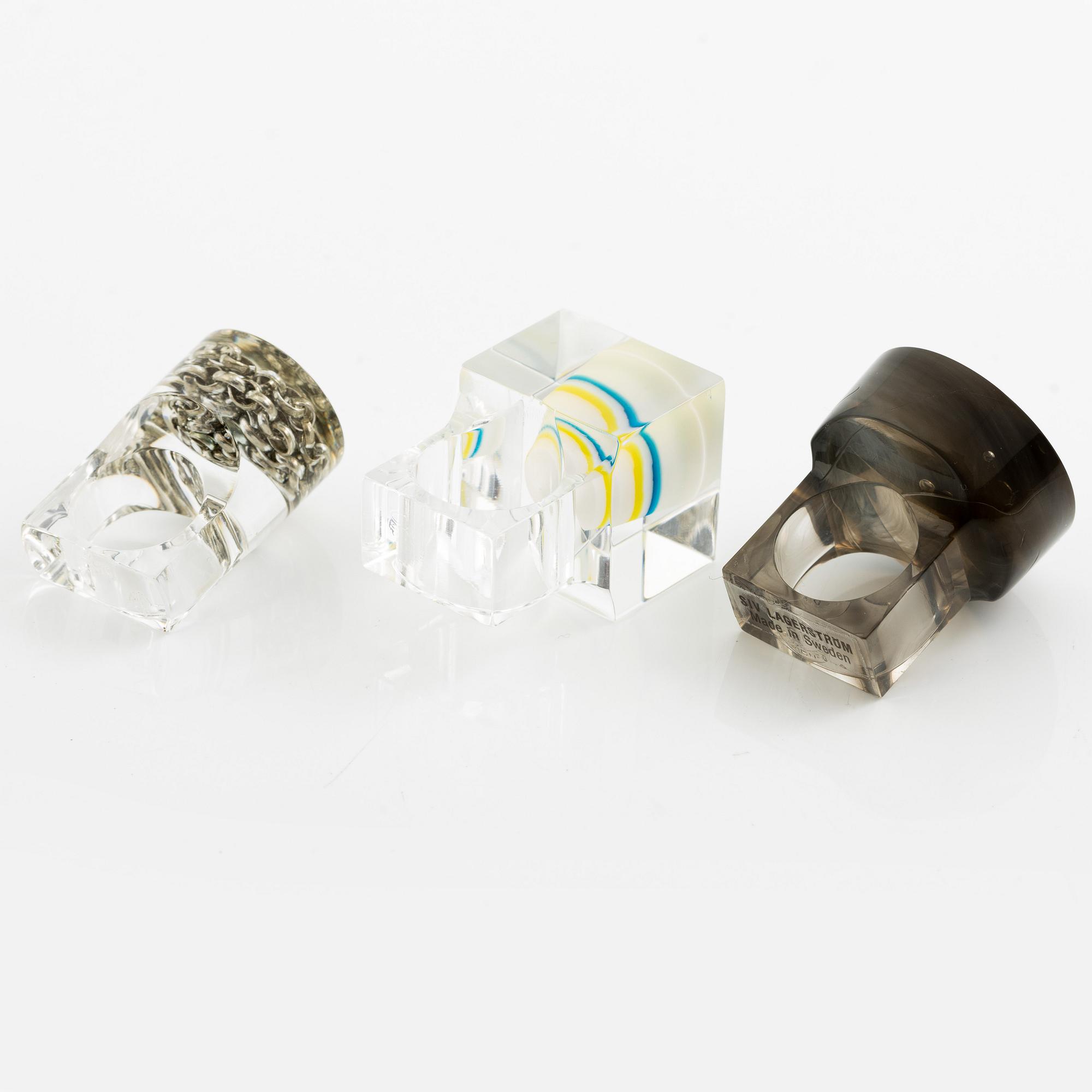 Siv Lagerström, three acrylic rings, 1970s.