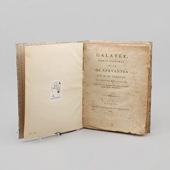 BOK, "Galatée, roman pastoral; imité de Cervantes", M de Florian, med 4 färggravyrer av M. Monsiau, Paris 1793.
