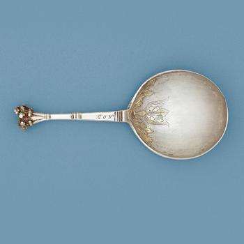 931. A Swedish 18th century parcel-gilt spoon, marks of Petter Zetterstens widow, Norrköping 1744.