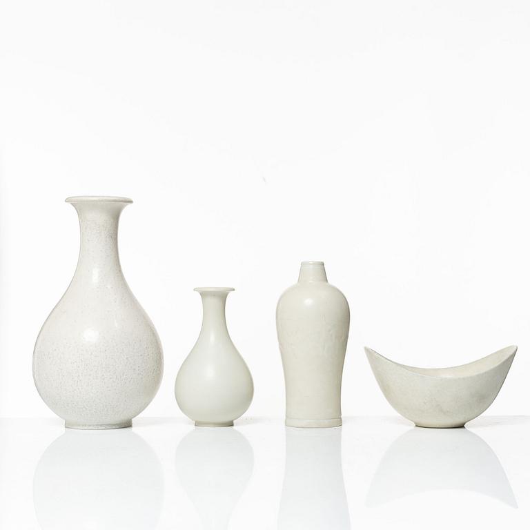 Gunnar Nylund, vaser, 3 st och skål, stengods, Rörstrand.