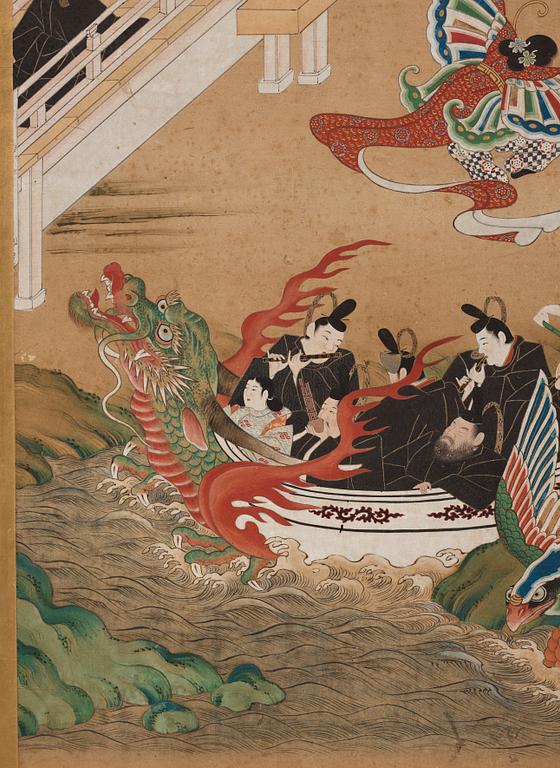 A Japanese six fold screen, Edo period (1603-1868).