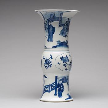 A blue and white gu shaped vase, Qing dynasty, Kangxi (1662-1722).