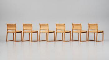 Børge Mogensen, a set of six oak and rattan 'BM61' chairs and a pair of BM62, Fredericia, Denmark, 1950s.