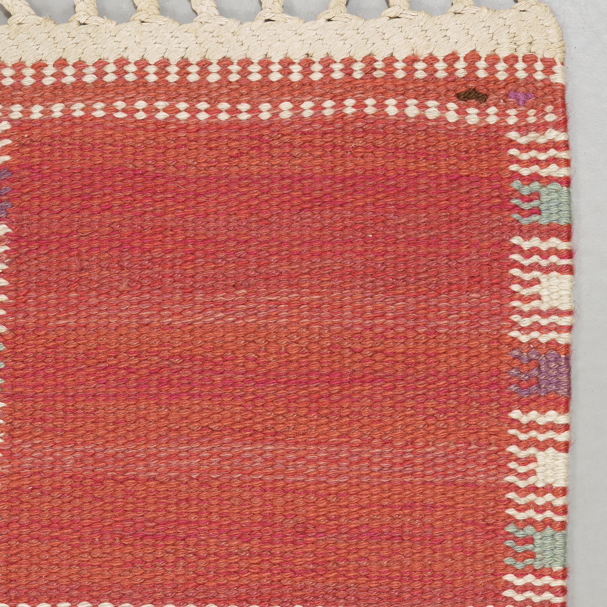 BARBRO NILSSON, a carpet, flat weave, 232 x 168,5 cm, "Falurutan, röd Borås", signed AB MMF BN.
