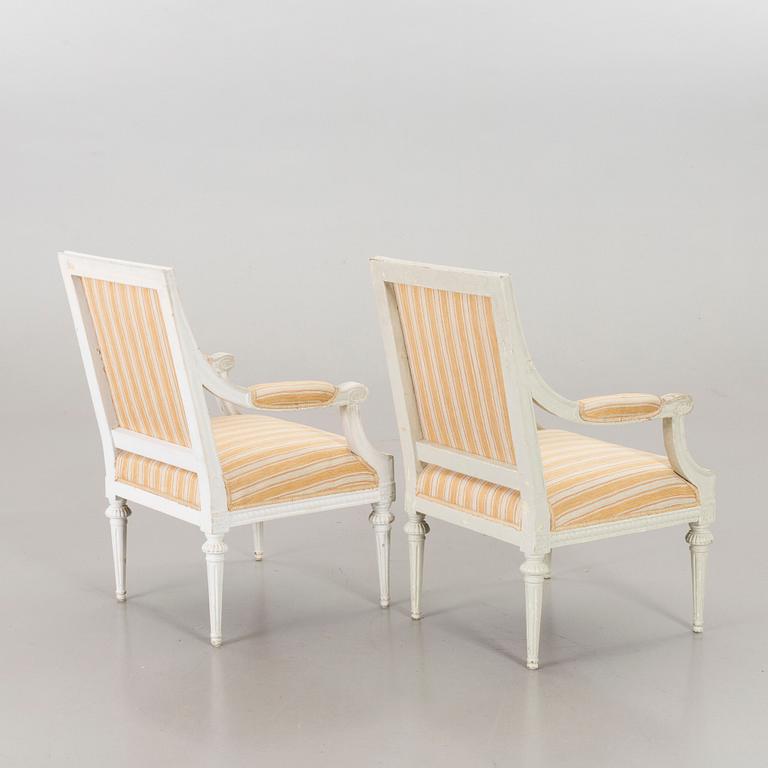 A pair of Swedish late Gustavian armchairs beginning of the 19th century.