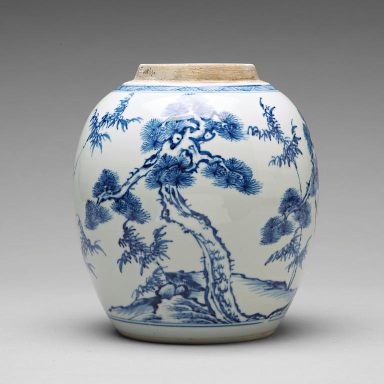 A blue and white jar, Qing dynasty, circa 1700.