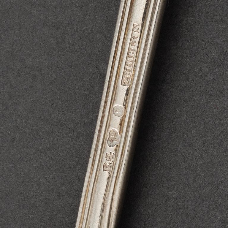 A set of six Swedish 19th century silver spoons, mark of Adolf Zethelius, Stockholm 1835.