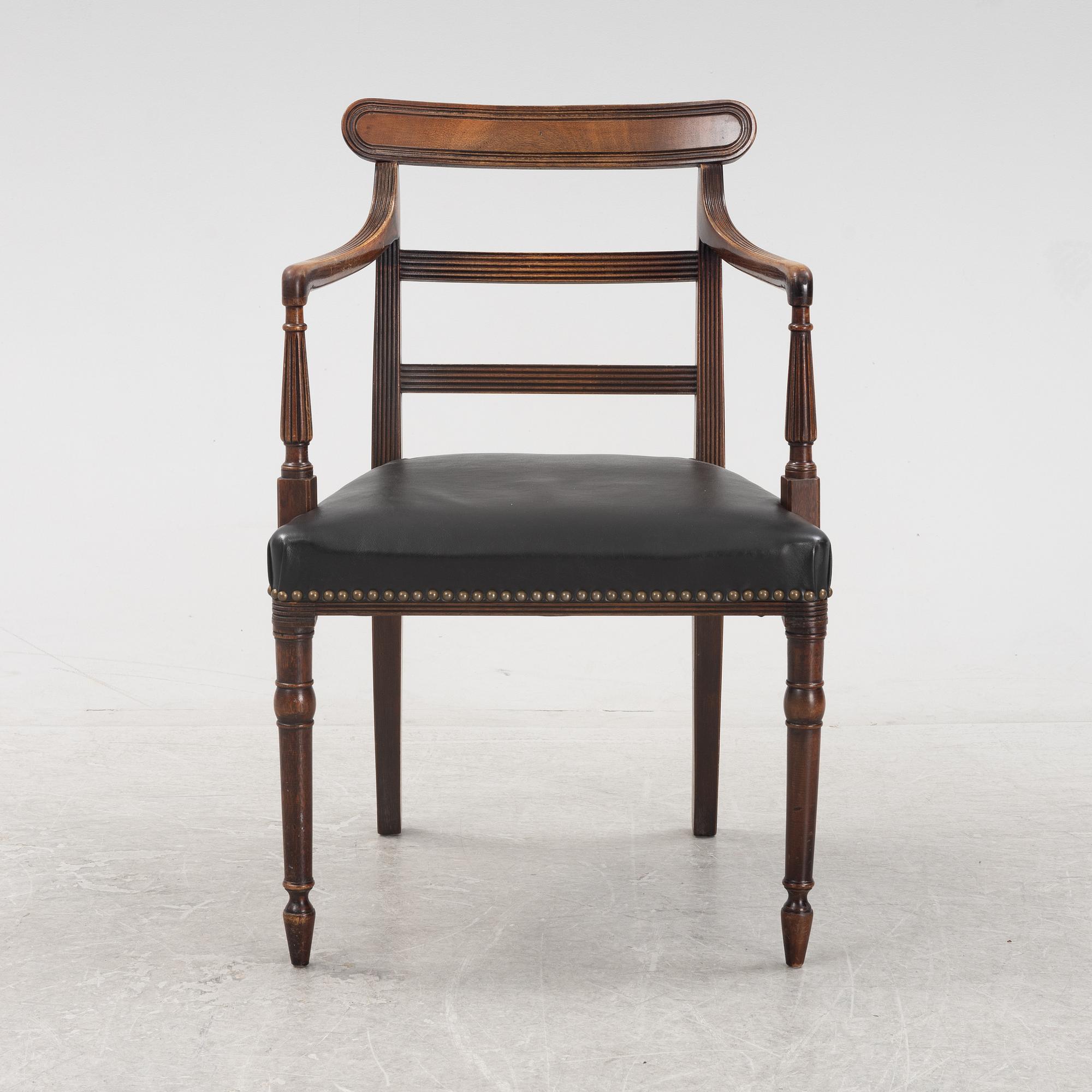 A Gustavian style writing desk and chair, 20th century.