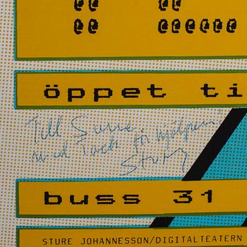UTSTÄLLNINGSAFFISCH, Sture Johannesson, färgoffset på metallaminerat papper. Signerad.