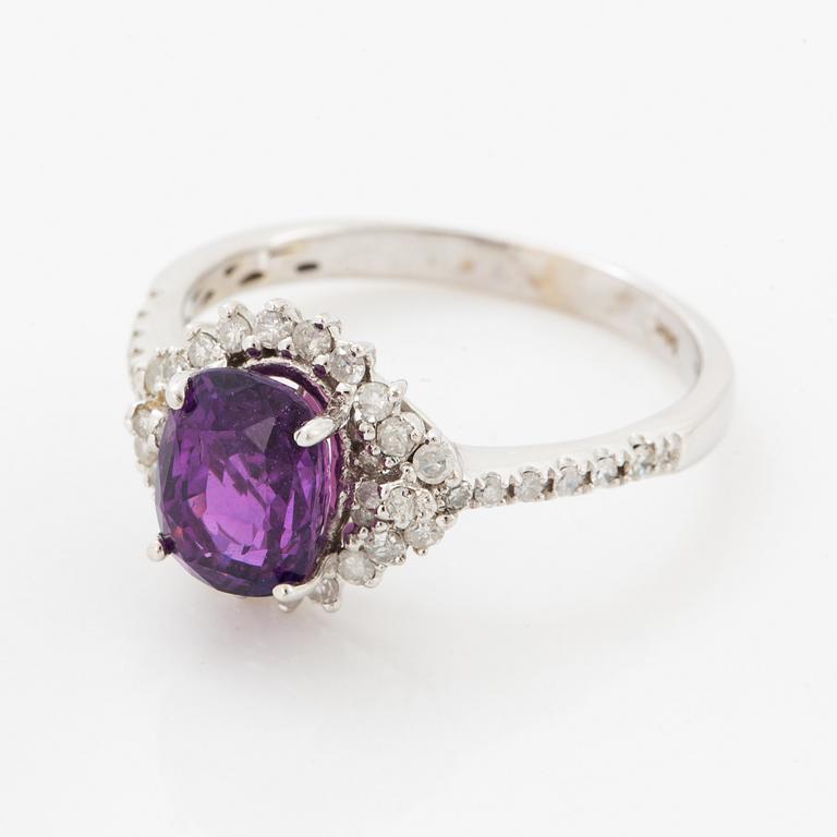 Pink purple sapphire and eight-cut diamond ring.