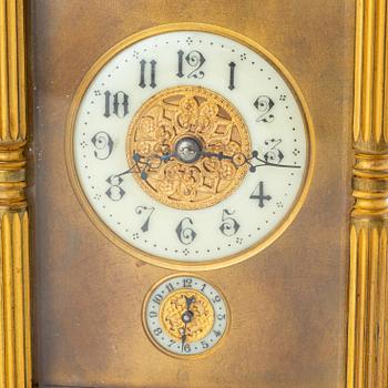 A brass carriage clock, 20th Century.