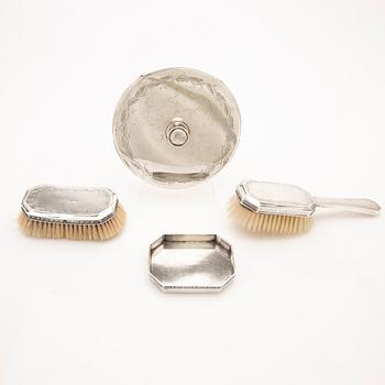 Toilet set, 4 pieces, silver, including one by Carl Petter Lampa, Stockholm 1828. The others mid-20th century.