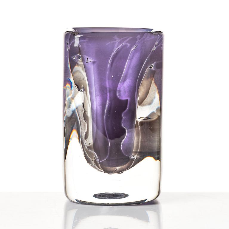 Ingeborg Lundin, an "ariel" glass vase, 'Ansikten' (Faces), Orrefors, Sweden 1969.